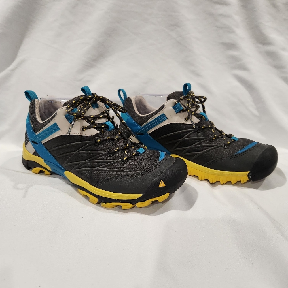 Women's Keen Marshall WP Light Gray, Yellow and Blue Hiking Shoes